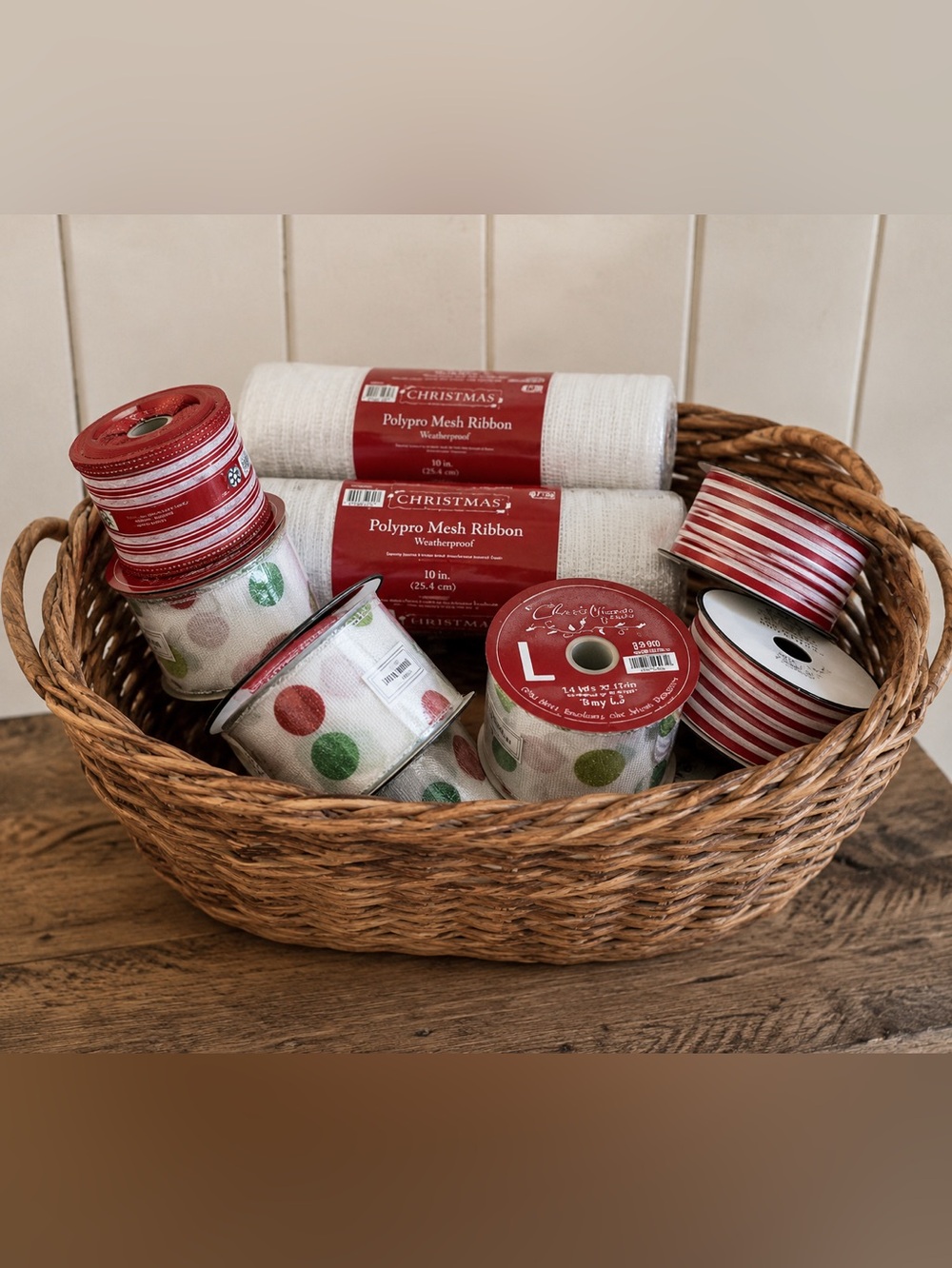 Lot of 10 Christmas Craft Ribbons – Mesh, Polka Dot & Stripes Brand NEW